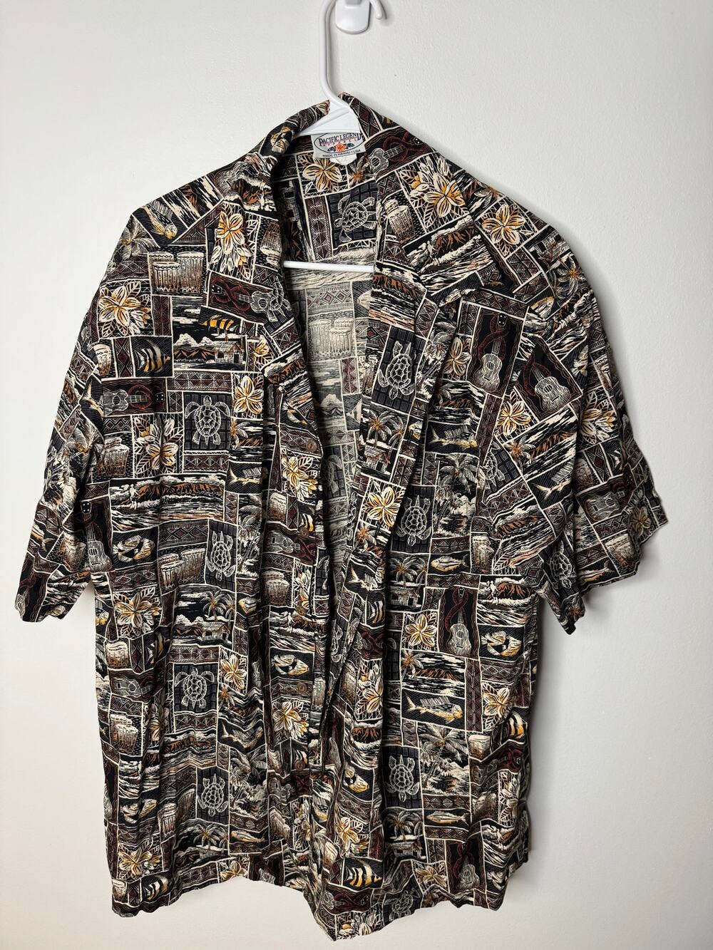 Pacific Legend Mens 2XL Hawaiian Shirt Black Floral Hibiscus Tropical Cotton
